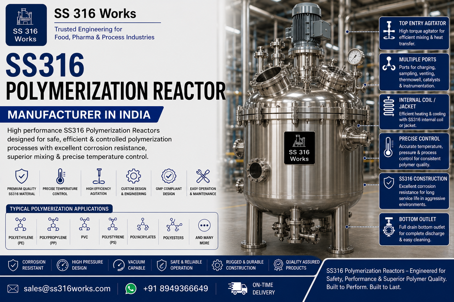 SS316 Polymerization Reactor Manufacturer in India
